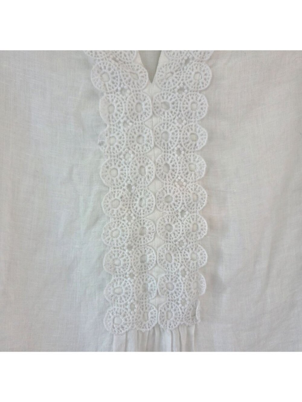 Lands' End 100% Linen White Popover Blouse Top Shirt Lagenlook Women's 8 - Picture 3 of 4